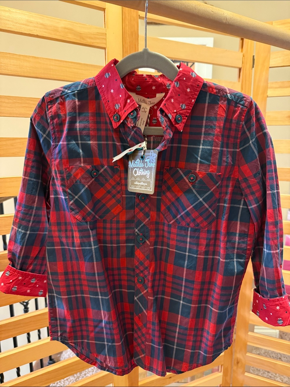 Matilda Jane Red and Navy Plaid Casual Button-Down Shirt
